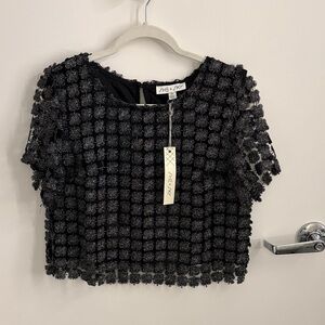 NWT SHE + SKY Black and Silver Floral Crop Top